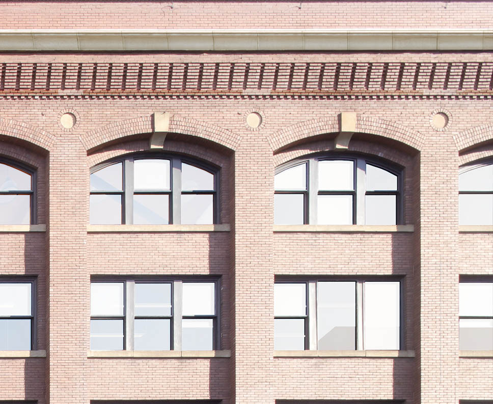 A detail of the brick and windows at Railspur