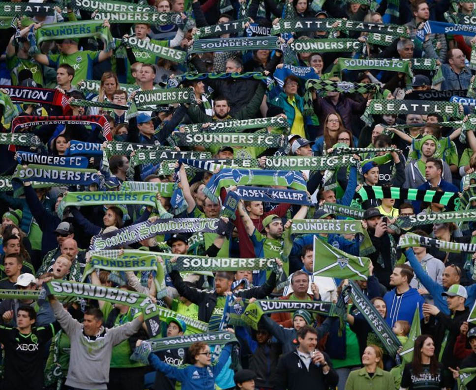 Seattle Sounders fans in Washington, Home of Railspur and Pioneer Square